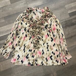 Signature by Larry Levine Polka Dot Ruffle Blouse